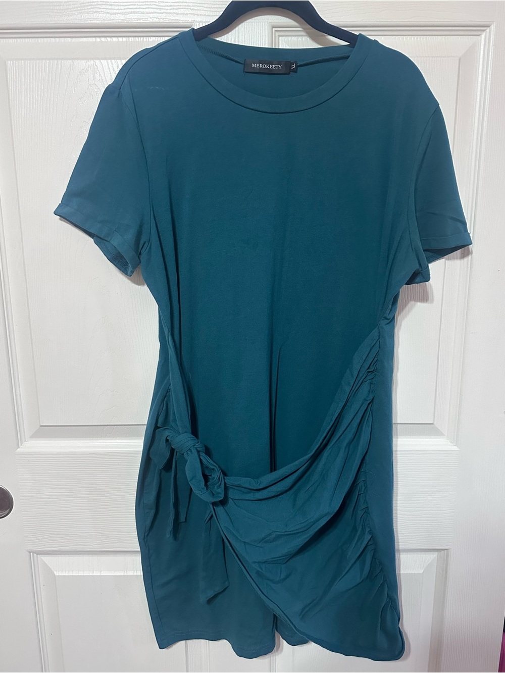 Teal Short-Sleeve Tie-Waist shirt dress